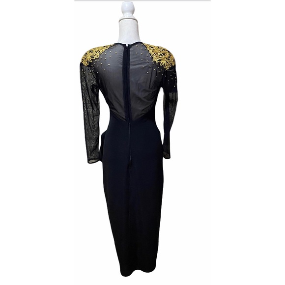 Vintage 80’s Caché Gold Embellished SheerArm Dress - Picture 3 of 13